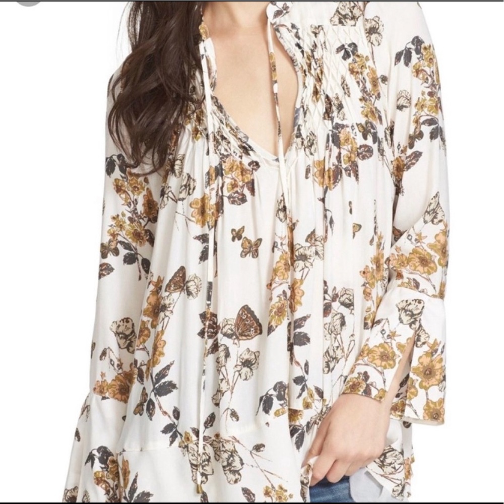 Free People So Fine Printed Smocked Butterfly Blouse